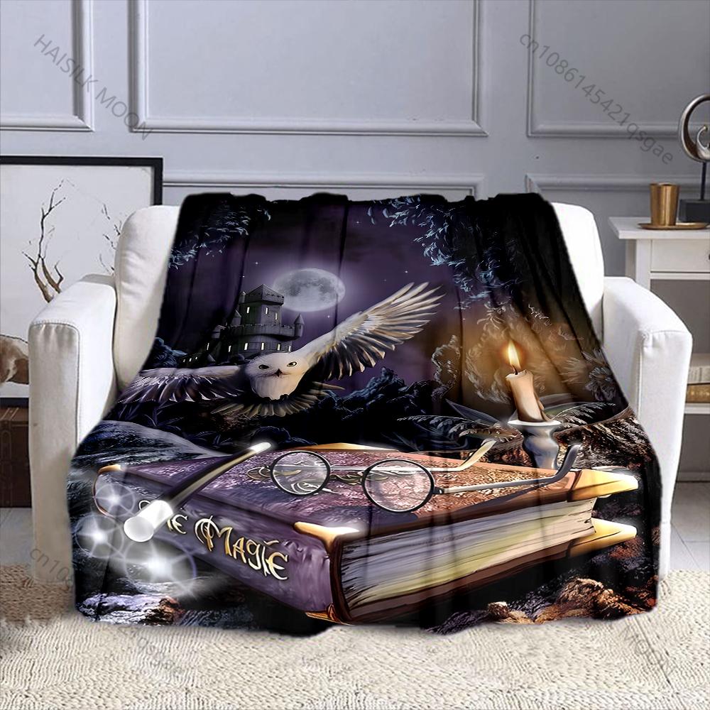 Multi-Size Castle Owl Magic Elements Print Warm and Comfortable Blanket for Home Sofa Bed Travel Camping Picnic RV