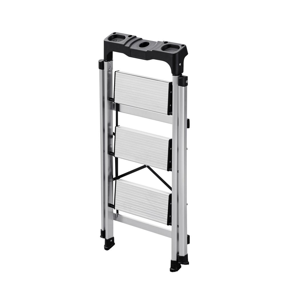 VEVOR 3 Step Ladder, Folding Step Stool with Wide Anti-Slip Pedal and Comfort Handgrip, 150 Kg Capacity Portable Aluminum Stepladder