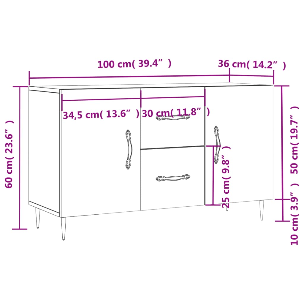 Sideboard White 100x36x60 cm Particleboard