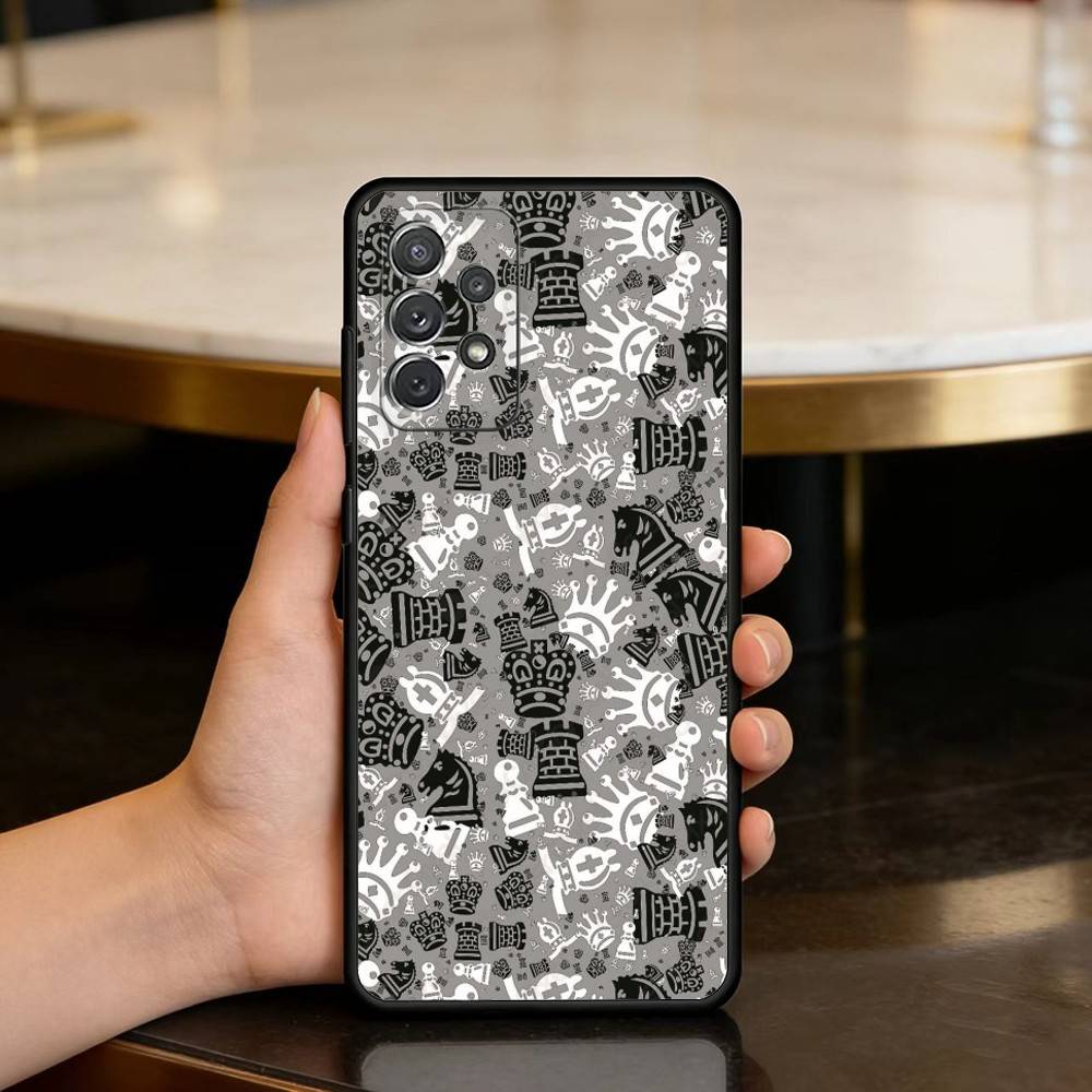 A-Art C-Chess Soft Silicone Black Cover Phone Case For Samsung Galaxy A73,A72,A71,A70,A53,A52,A51