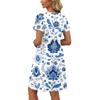 Dresses For Women Short Sleeve Print Round Neck Casual Dresses Waist Dress With Pockets