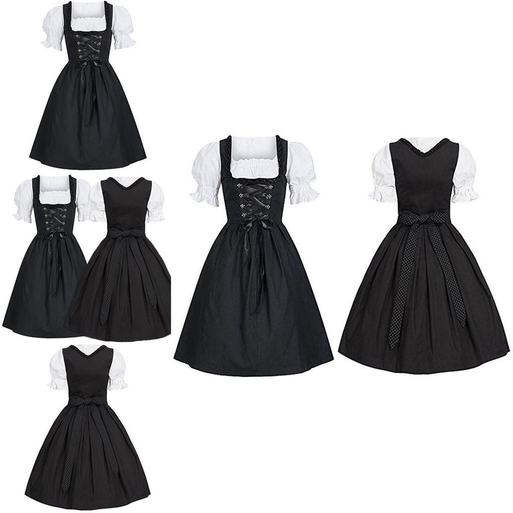 Vintage Bavarian Dirndl Costume With Elastic Waist And Bubble Sleeves For Festive Occasions