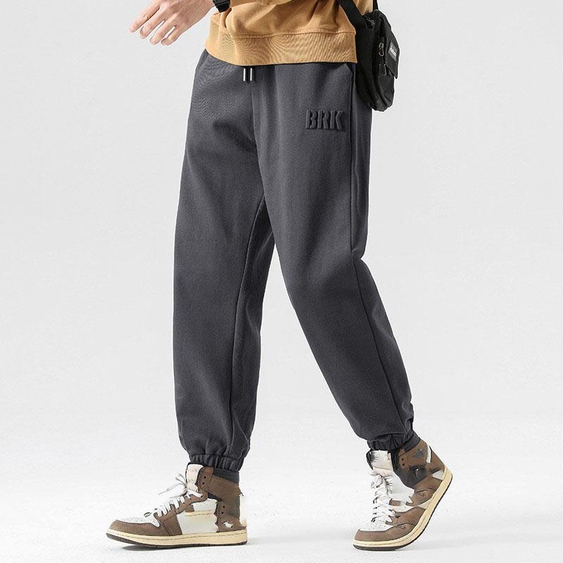 Spring Men's Solid Color Lace-up Letter Print Loose Cuff Casual Pants