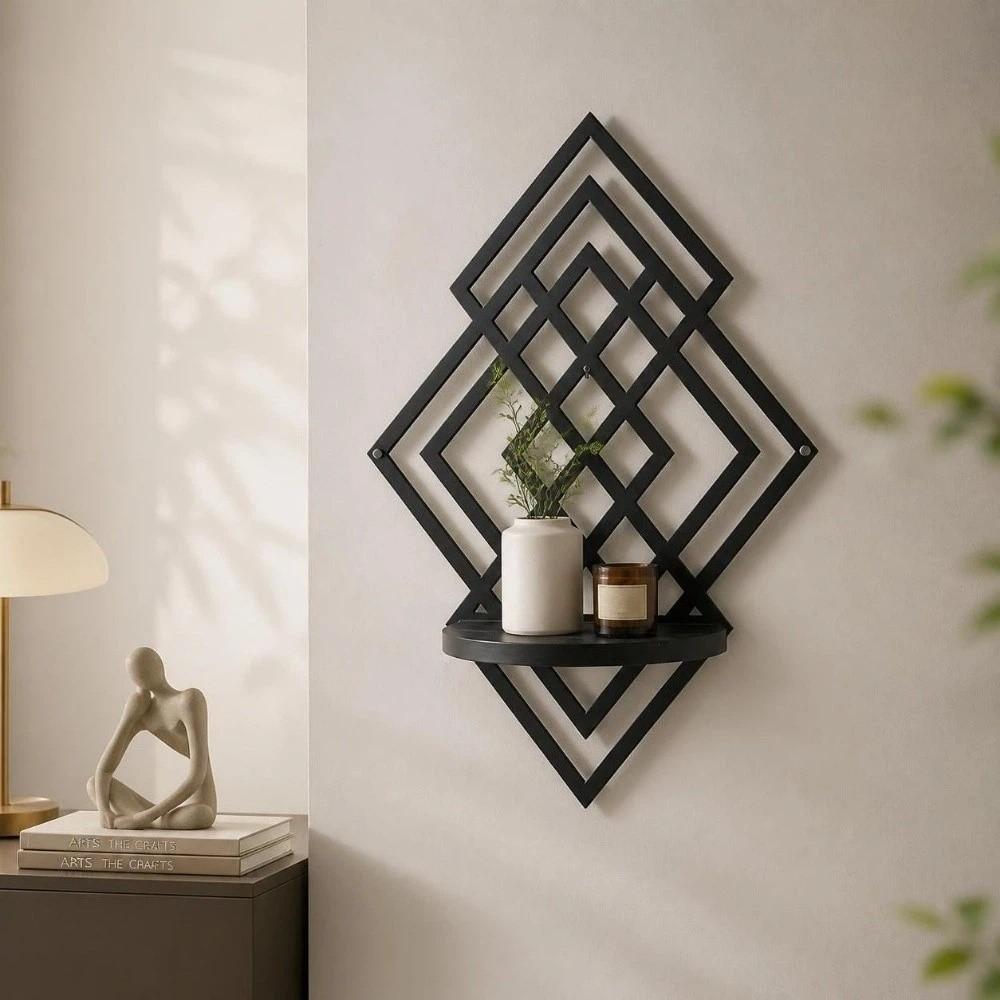 Wooden Wall Mounted Decorative Shelf Geometric Wall Storage Rack Wall Art Wall Decor Entryway
