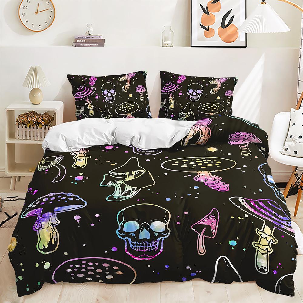 Three-Piece Quilt Cover Gothic Skull Kit Digital Printing Bedding