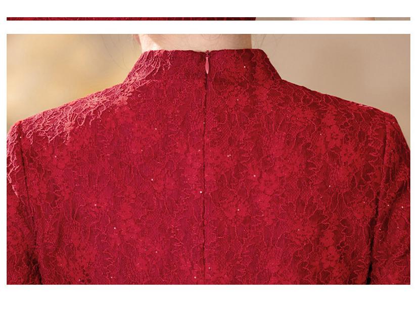 2025 Spring Red Lace Qipao: Young Plus Size Three-Quarter Sleeve A-Line Dress for Mothers at Wedding Banquets