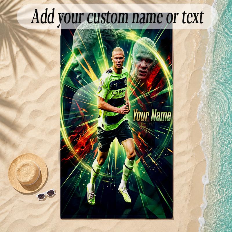 Beach TowelErling Haaland Custom Name Text Personalized Soft Towel for Beach Pool Indoor Home Decor Gift