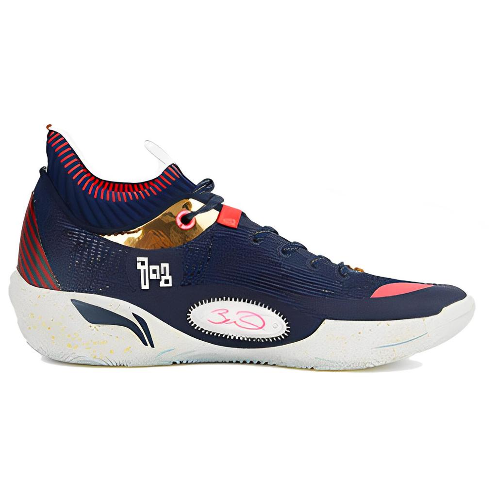 Li Ning Wade 808 Ultra Cushioning Slip Resistant Abrasion Resistant Low top Basketball Shoes Men's Blue Red ABAS113-7