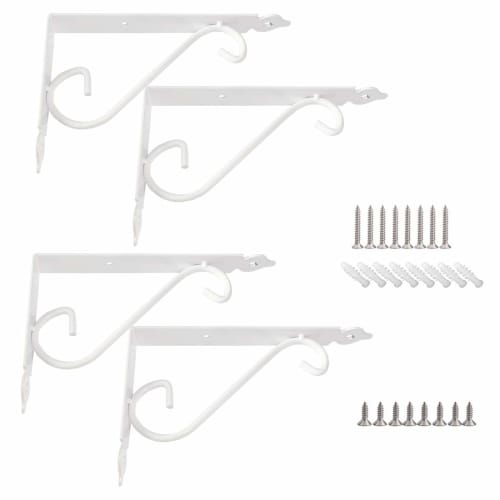 

KKlewu Antique Iron L-Shaped Brackets, Shelf Brackets, Set of 4, Screws Included, 150mm, White
