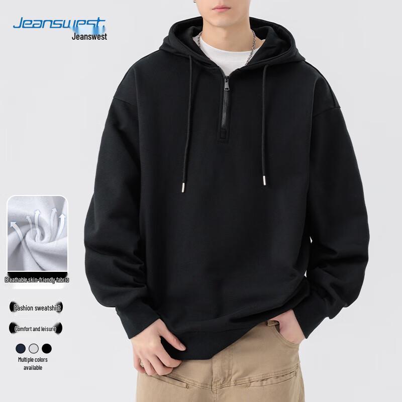 

JEANSWEST Men s Casual Half-Zip Hooded Pullover 2XL