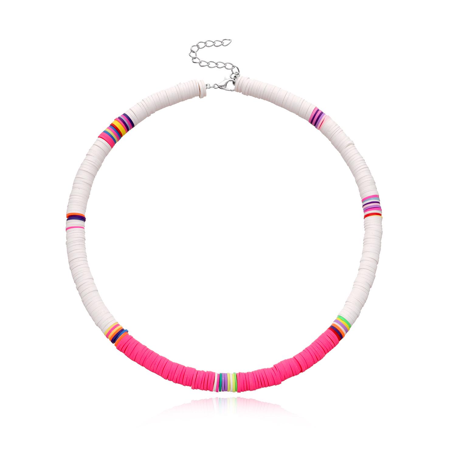 

Casual style color soft pottery choker necklace, fashionable 1mm disc neck chain necklace