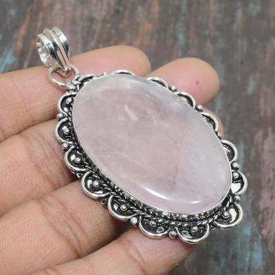 Joia artesanal com pedras preciosas de quartzo rosa pingente de prata esterlina 925 para mulheres