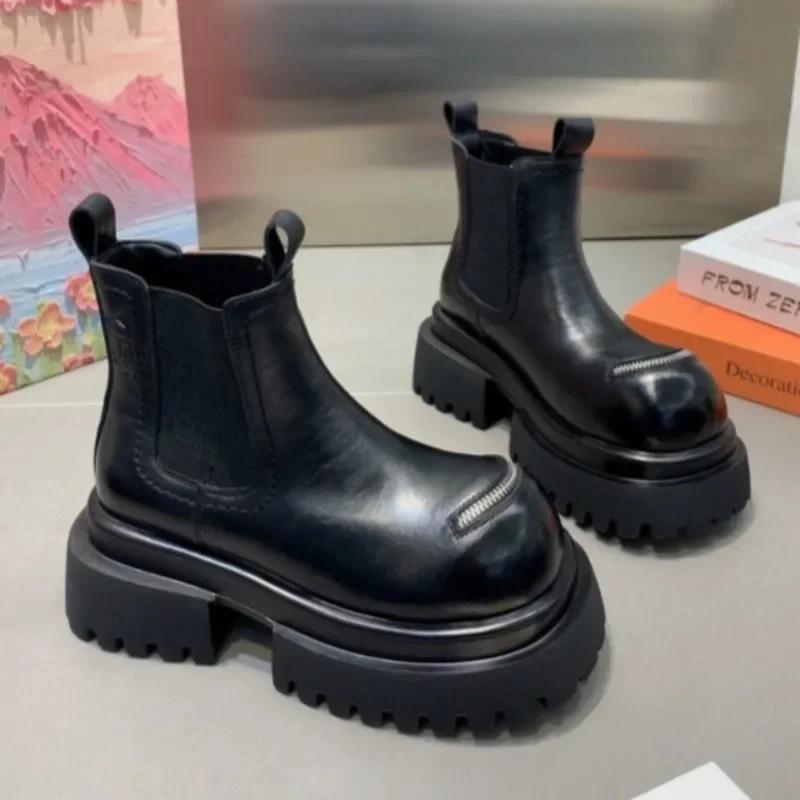 Dámské ploché boty Platforma Kotníkové boty Fad Chelsea Boty na vysokém podpatku Žena Značka Trend Nové Goth Lodičky Chůze Ležérní boty Botas Mujer