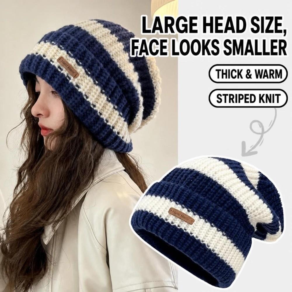 Thickened Winter Hats Stripe Knitted Hat Fashion Bonnet Cap  for Men Women