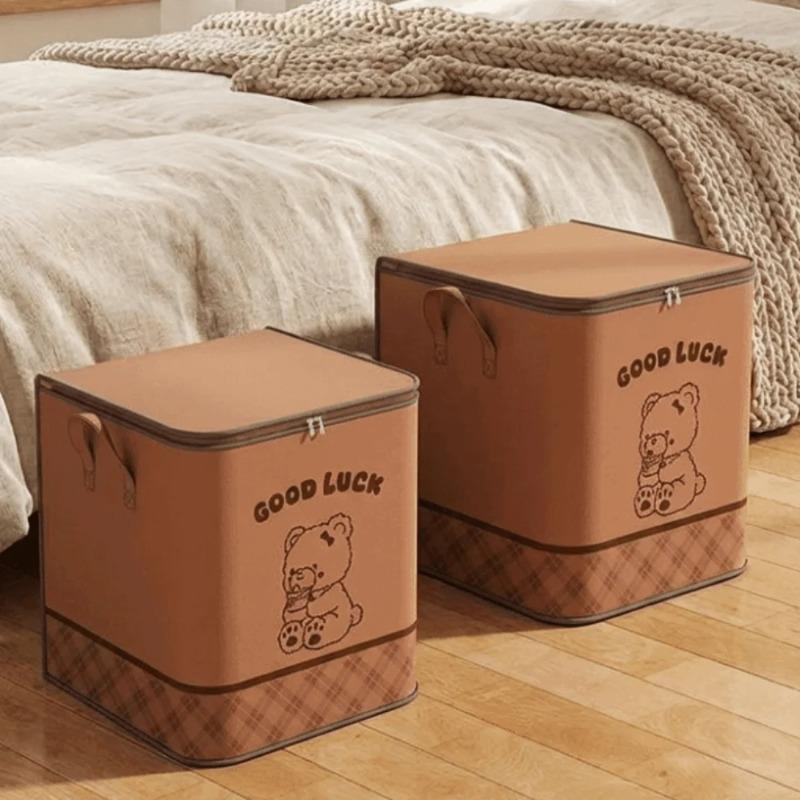1Pc Portable Large Capacity Quilt Storage Bag Cute Bear Pattern Clothes Organizer Perfect Home Moving Storage Bag