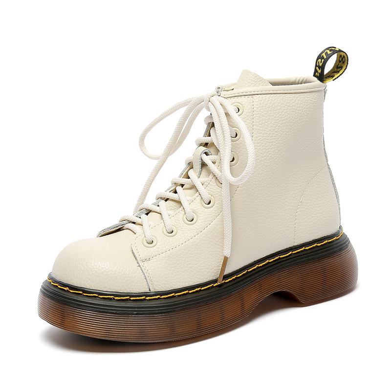 [Customization] Martin Boots Women's Thick-soled British Style Lychee Pattern Short Boots Increase In Height and Thinness, Leather Women's Shoes Incre