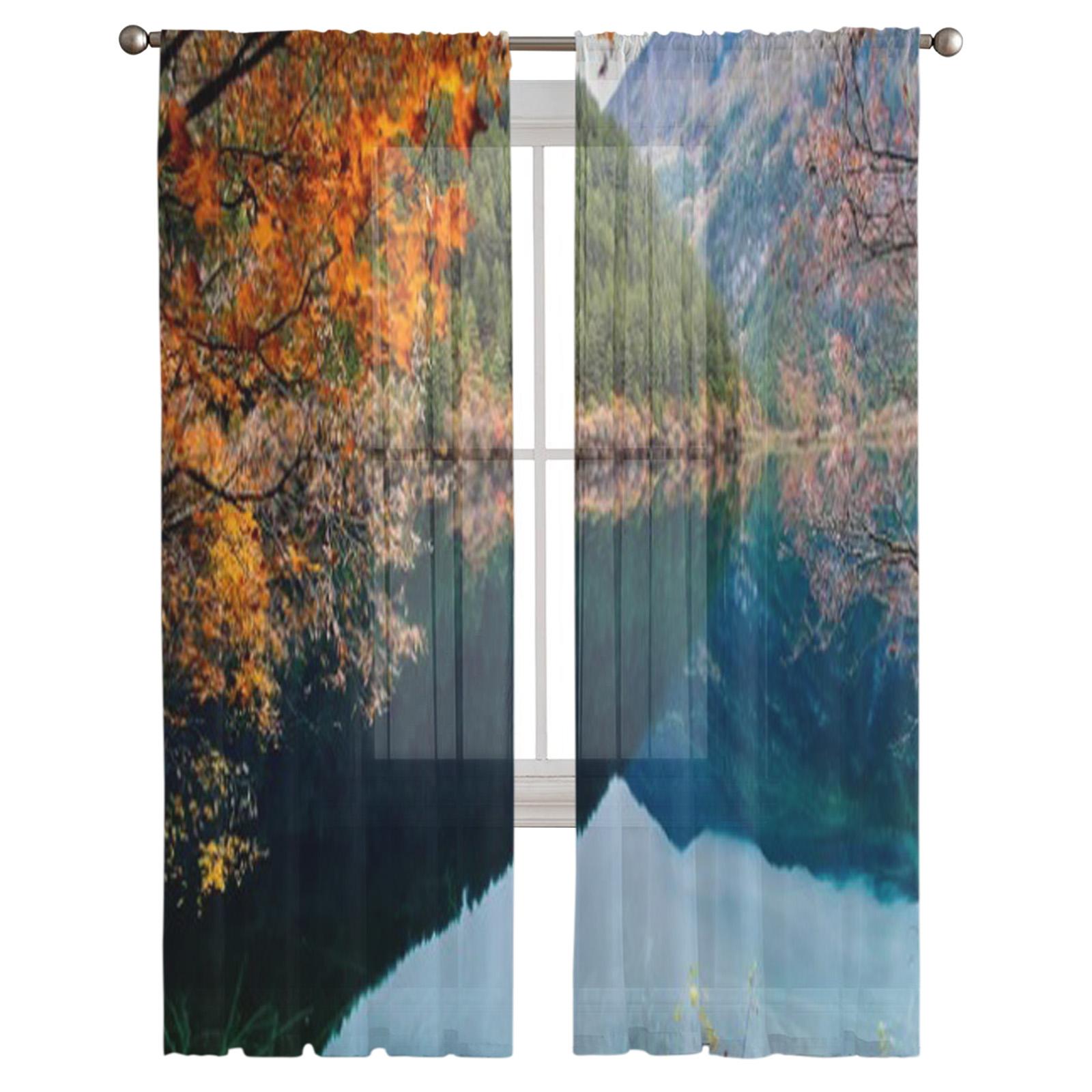 Зеркальное озеро Природный пейзаж Тюль Шторы для гостиной Прозрачная занавеска Спальня — фото 4