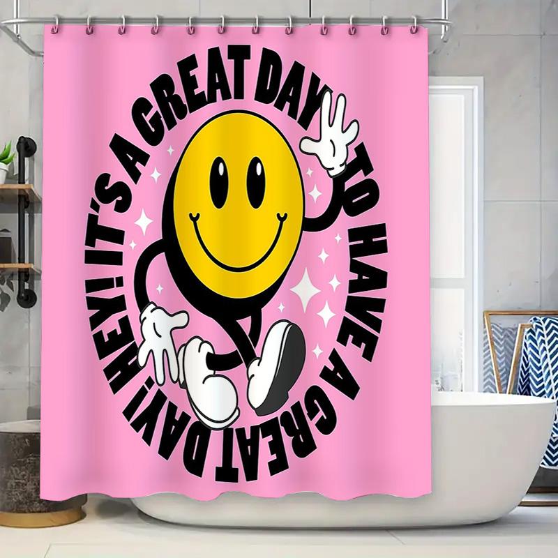 

Cute Cartoon Smile Face Shower Curtain Funny Happy Expression Bath Decor Waterproof Fabric Home Bathroom Accessories W60H190(CM)-1 Pcs