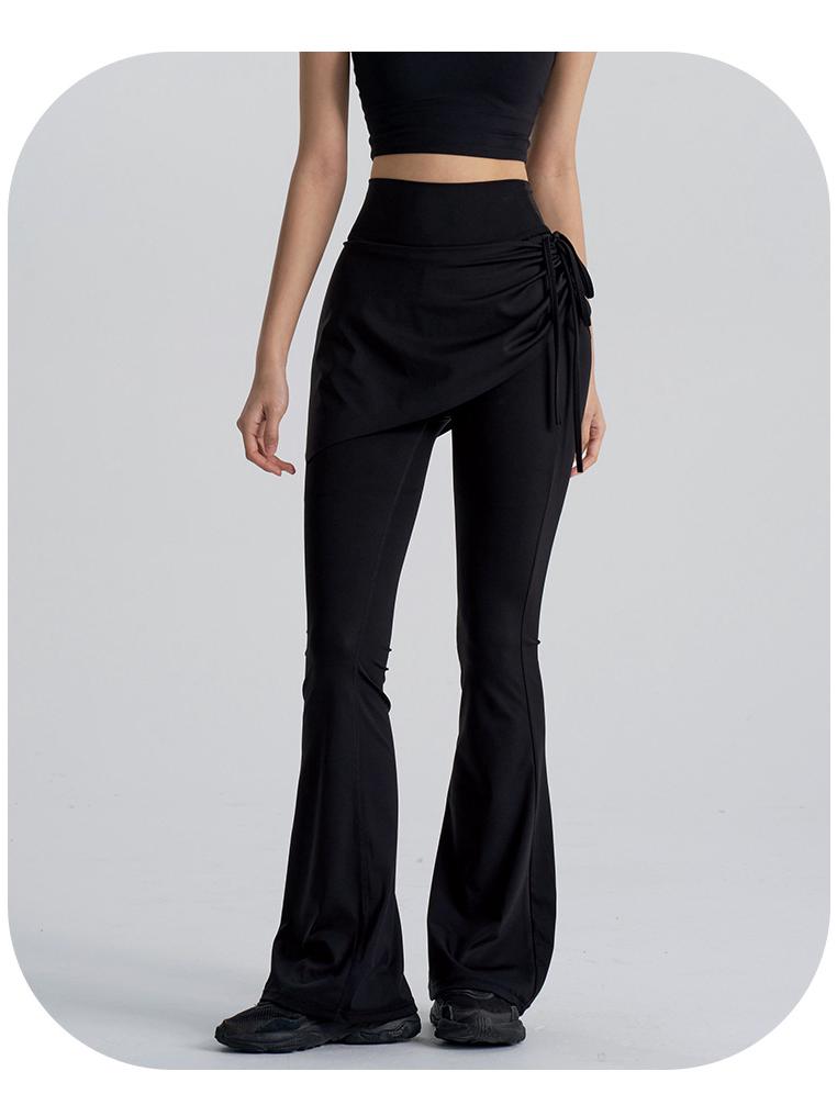 High-Waist Butt-Lifting Yoga Pants with Skirt Overlay for Women - Flared, Tight-Fitting, Anti-Exposure Fitness & Pilates Wear