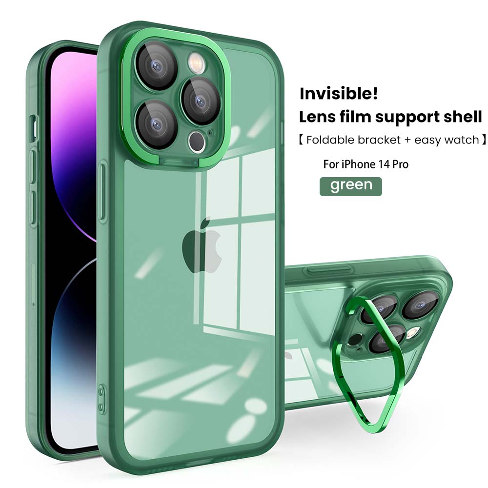 Luxury Metal Camera Protection Shockproof Armor Case For iPhone 14 13 12 11 Pro Max Folding Bracket 2in1 2023 Transparent Cover