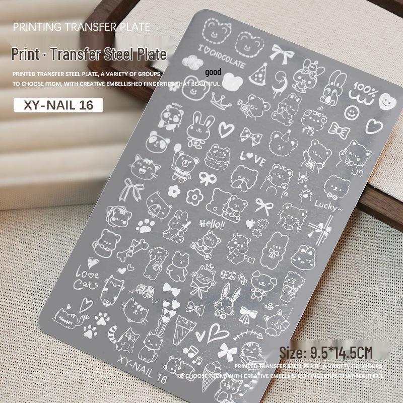 Płytka do stemplowania zdobień paznokci - Wzory koronki, motyla, róży, kwiatowe, wstążki, kok z silikonowym stempelkiem