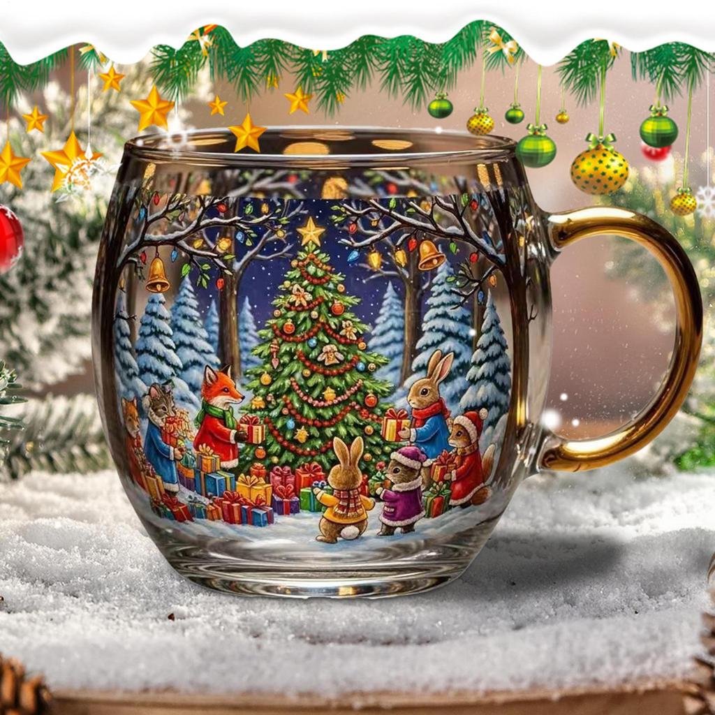 Christmas Glass Mug Stocking Stuffer Coffee Mug 300ml Festive Beverage Containers Holiday Drinking Glassware For Hot Cocoa Latte