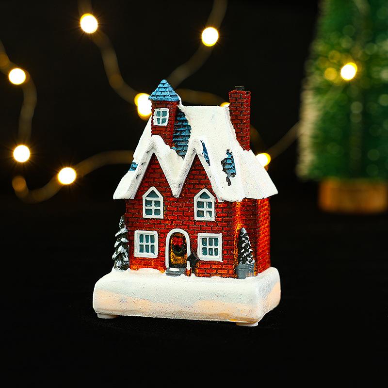 Christmas Decoration Micro Landscape Resin Glowing Christmas Small House Christmas Gift Creative Desktop Resin Ornaments