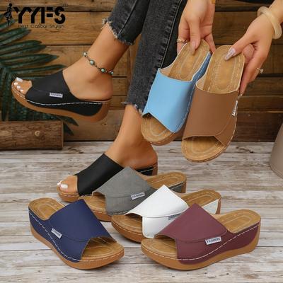 Breathable Mid Heel Slippers with Open Toe, Comfortable Arch Support and Back Strap for Outdoor Use