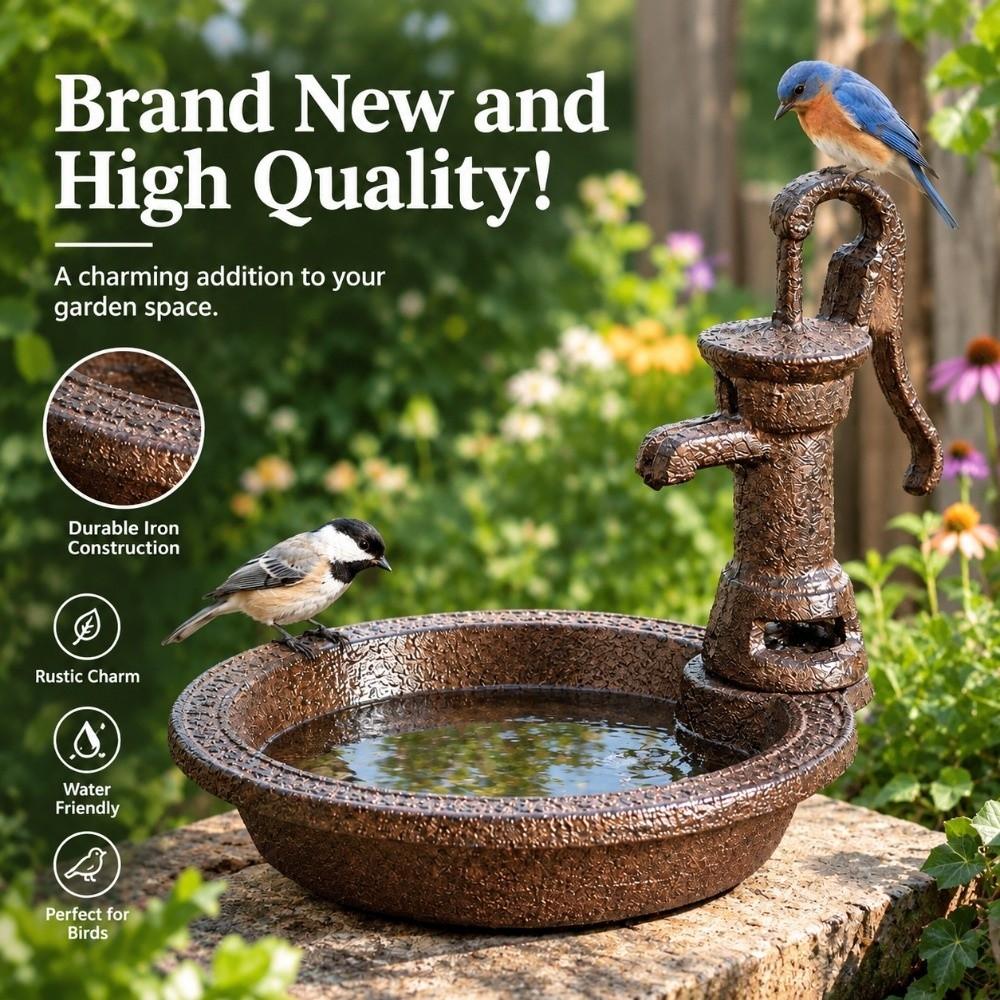 Vintage Bird Feeder Cast Iron Water Pump Bird Feeder Durable Peacock Shaped Bird Bath Patio