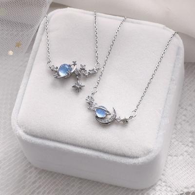 Planet Necklace Female Niche Design Sense Simple Light Luxury Blue Star Moon Collarbone Chain Summer I Am So Painful