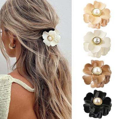 1pc Grande pince à cheveux fleur perle, épingle à cheveux élégante pour filles, pince latérale, pince pour l'arrière de la tête, accessoire pour cheveux