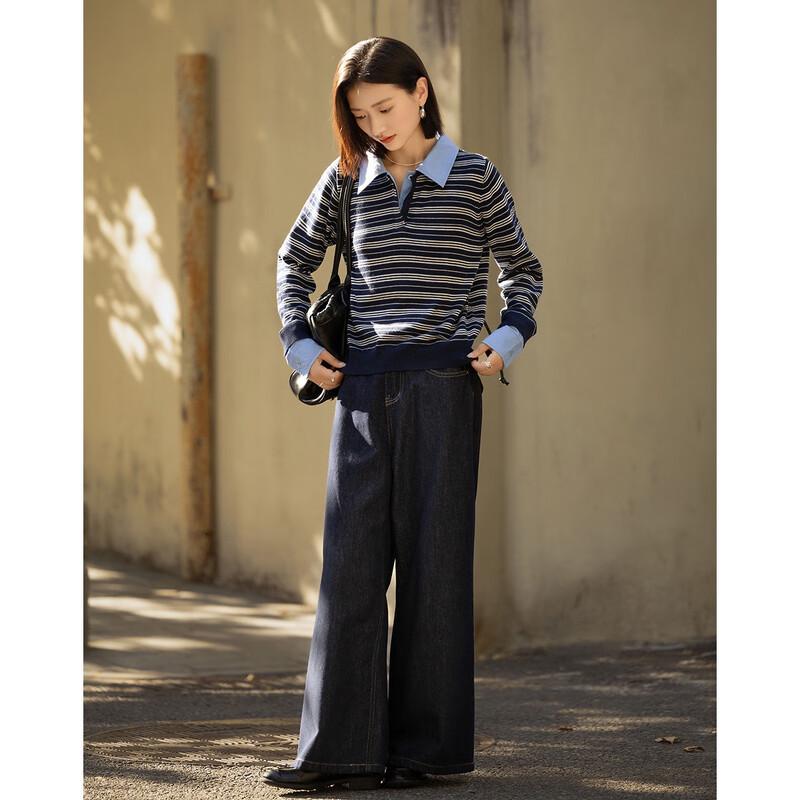 Demana Damen Faux Layer Gestreifter Polo-Strickpullover