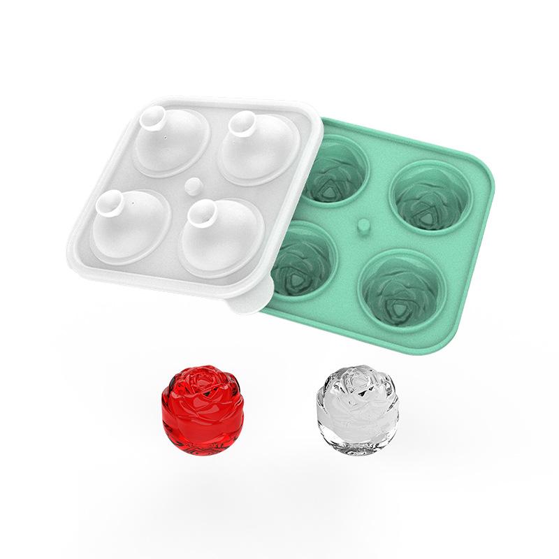 Rose-Shaped Ice Tray 4-Cube  Ball Silicone Mold Whiskey-Friendly Home  Maker Food-Grade Silicone  Cube Maker