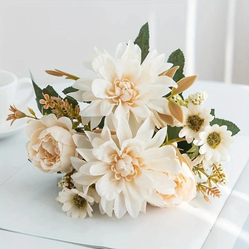 Silk Dahlia Rose and Daisy Artificial Flowers for Home Wedding Party Decor DIY Floral Arrangements in Decorative Gift Boxes