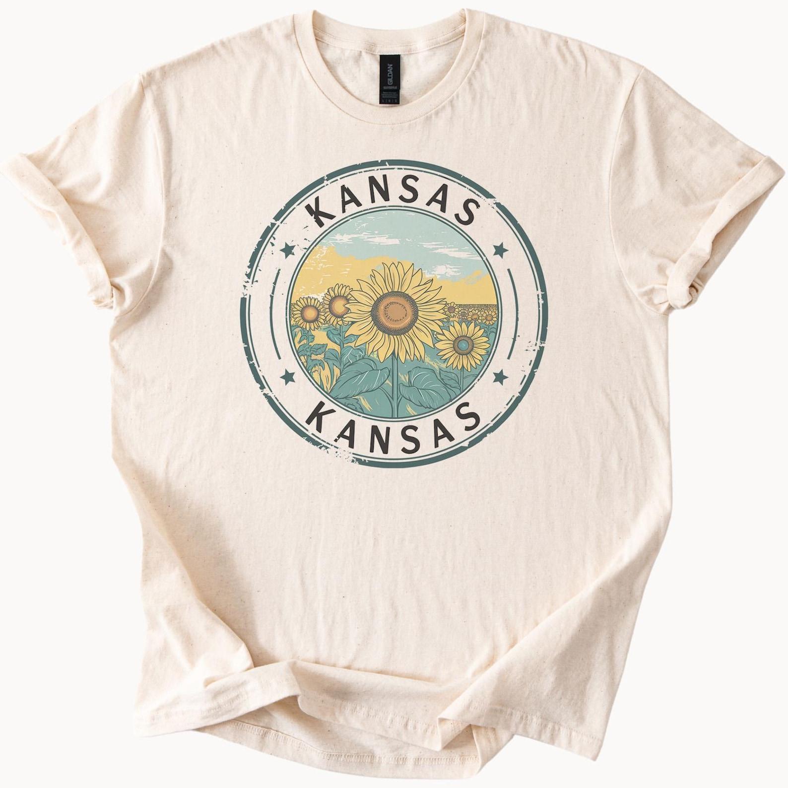 Kansas Sunflower Graphic T Shirt Kansas State Flower Nature Scene Tee Sunflowers Field Landscape Shirt Kansas Gift Shirt for Men 100