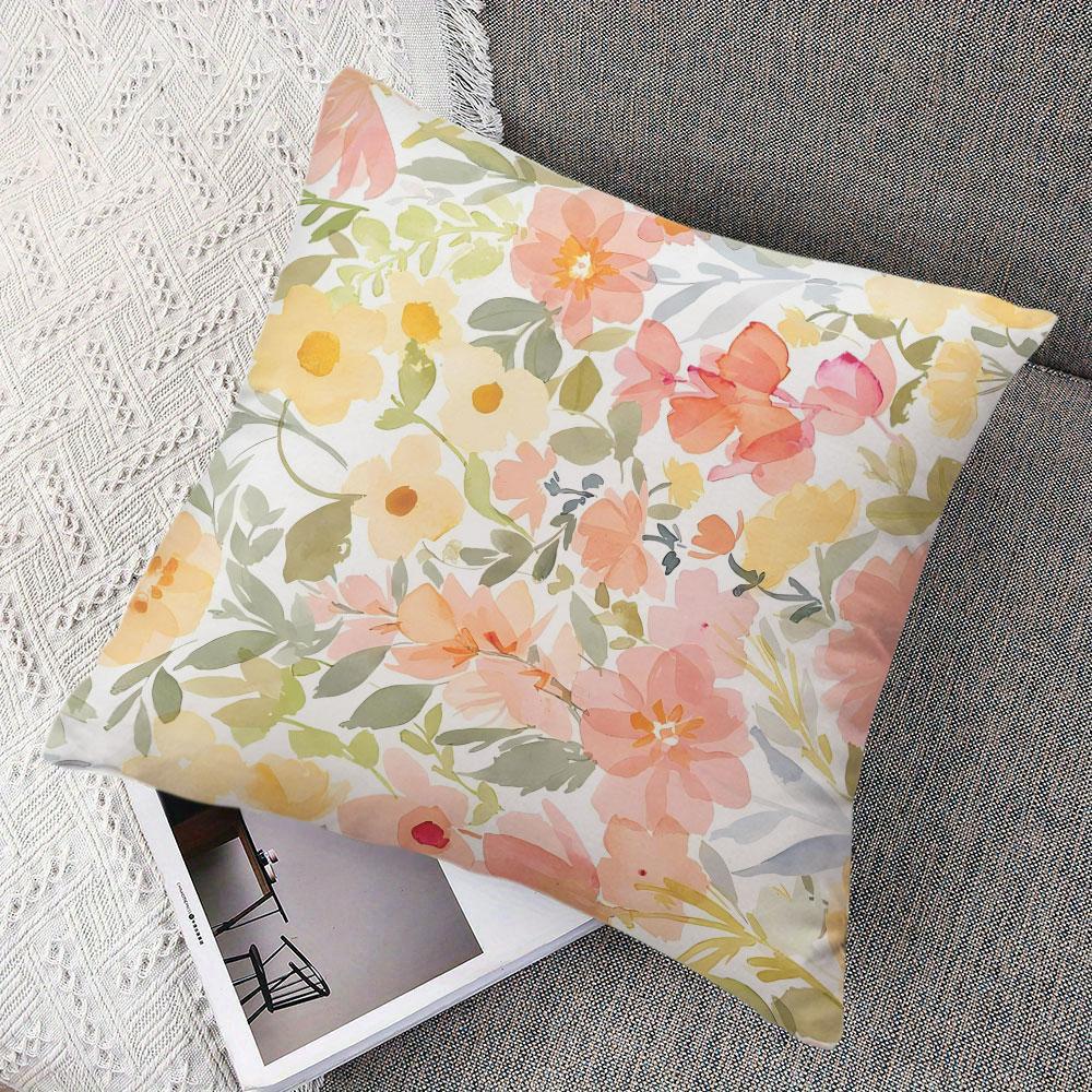 Watercolor Meadow Square Jacquard Pillow Cover for Sofa Office Waist Cushion Cover Home Decorative Pillowcase