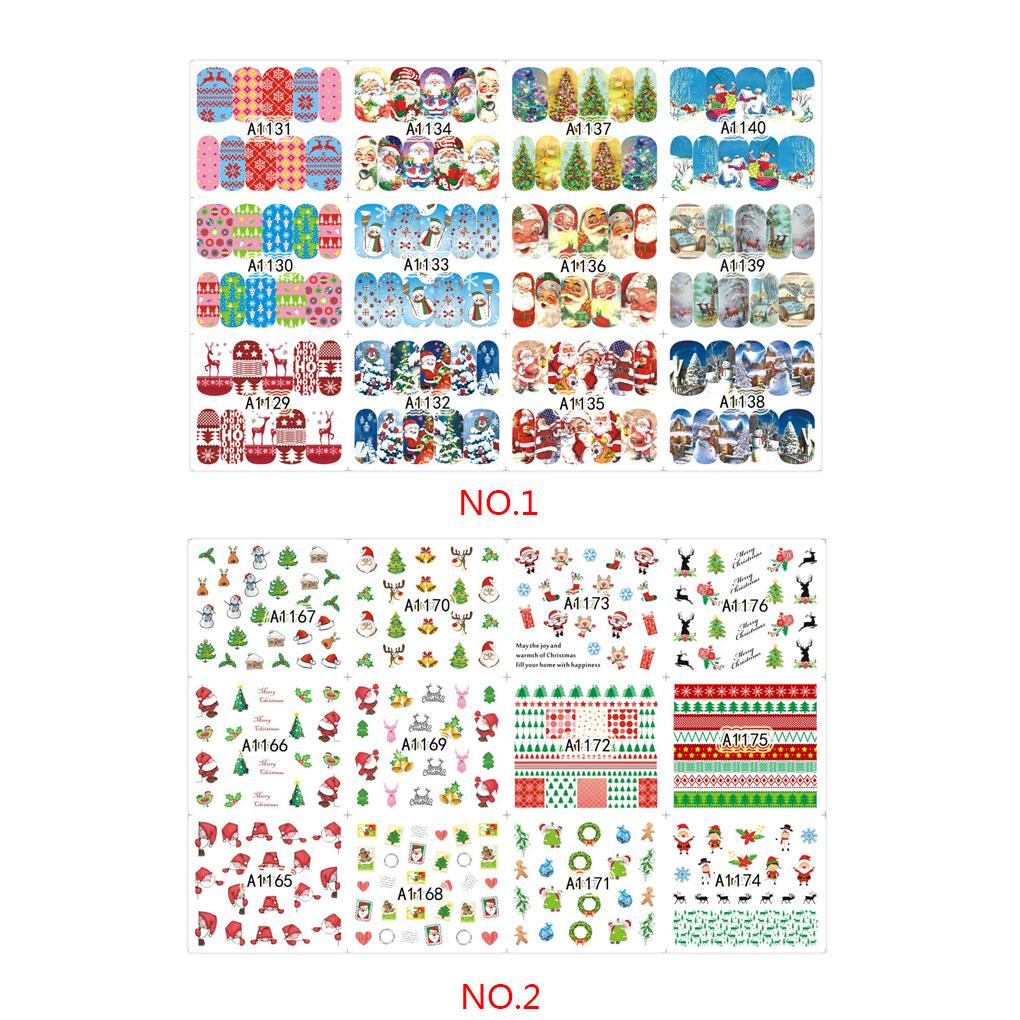 2 Sheets Christmas Nail Art Snowman Deer Transfer Stickers Manicure DIY Tips