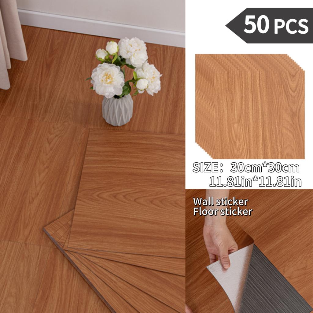 NINETAI Peel And Stick Floor Tile, 50pcs Vinyl Plank Wood Grain Look 11.81in*11.81in/48 Sq.Ft, Kitchen Mats For Floor