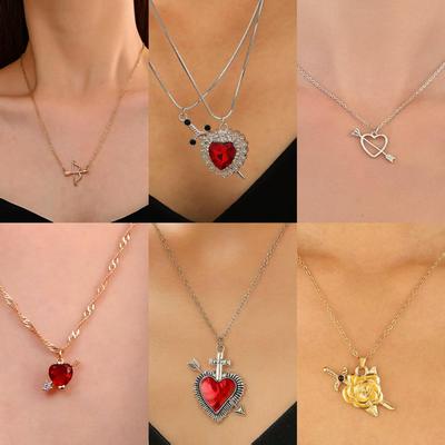 Gothic Heart & Wings Necklace – Retro Arrow Clavicle Chain Accessory