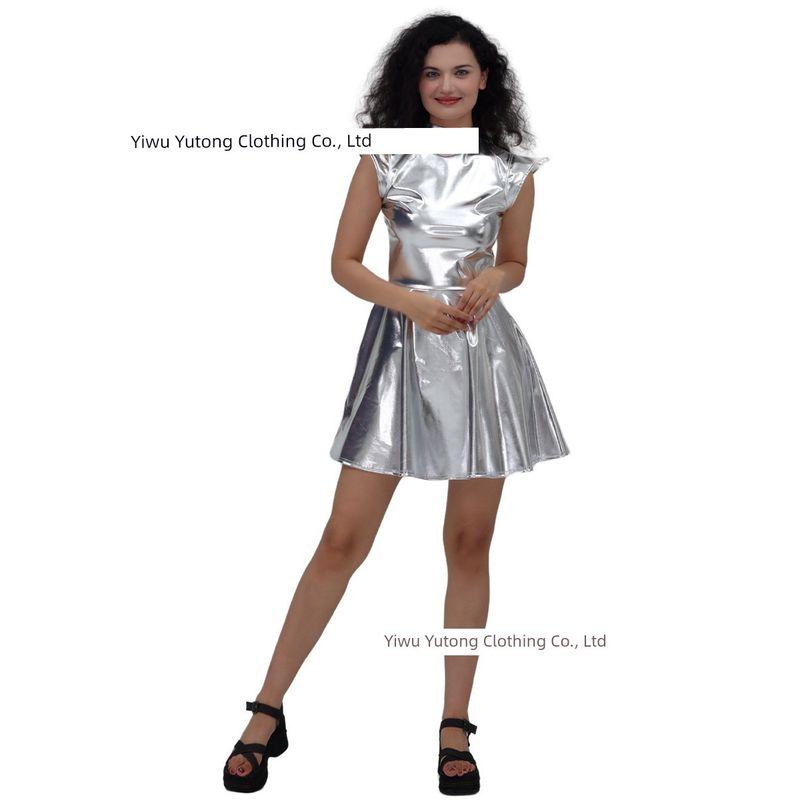 Cross-Border New Halloween Clothes Laser Bronzing Patent Leather Solid Sexy Party High Waist Jumpsuit Short dress Performance