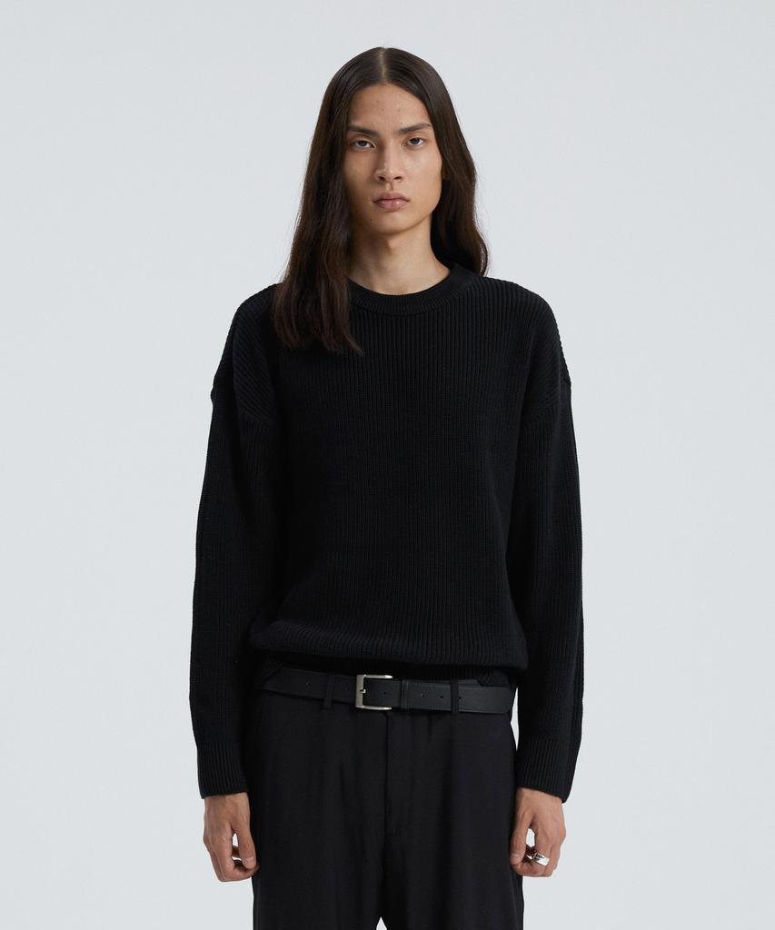 KNITTED Soft Cotton Drop Shoulder Waffle Knit Black