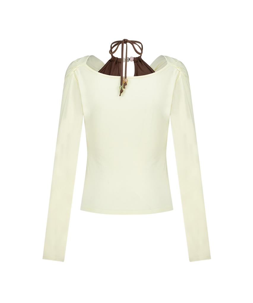 ASIF CALIE Layerd Beads Cowl Neck T-Shirt Yellow