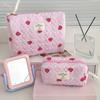Quilted Strawberry Portable Make Up Bags Zipper Closure Skincare Brush Organizer Pouches Cosmetic Pouch for Women and Girls