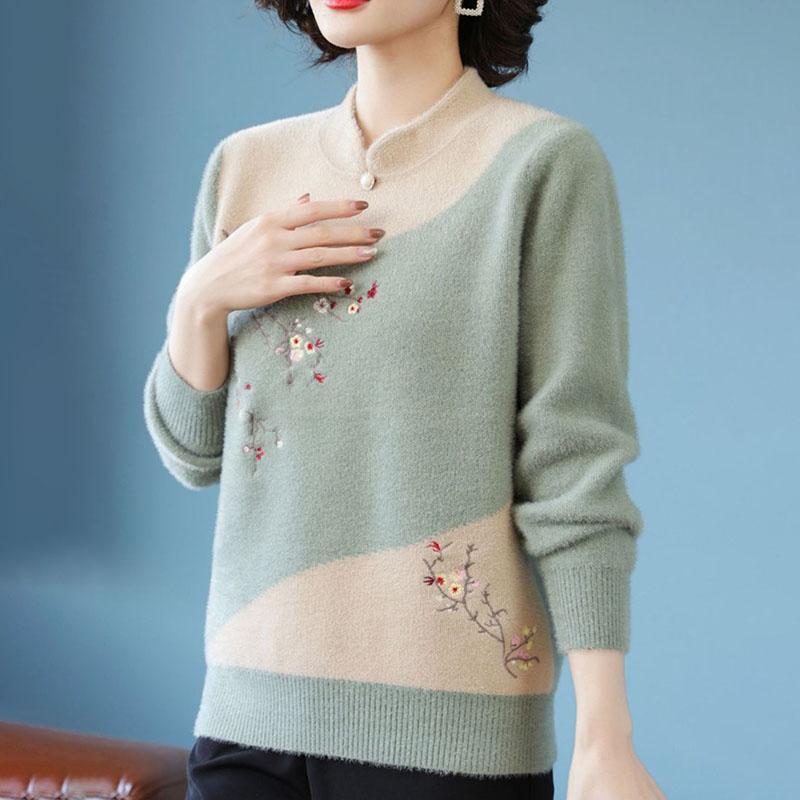 Women's Mink Fleece Sweater Winter Thick Warm Plus Size Sweater Loose Pullover Embroidered Plush Knitwear