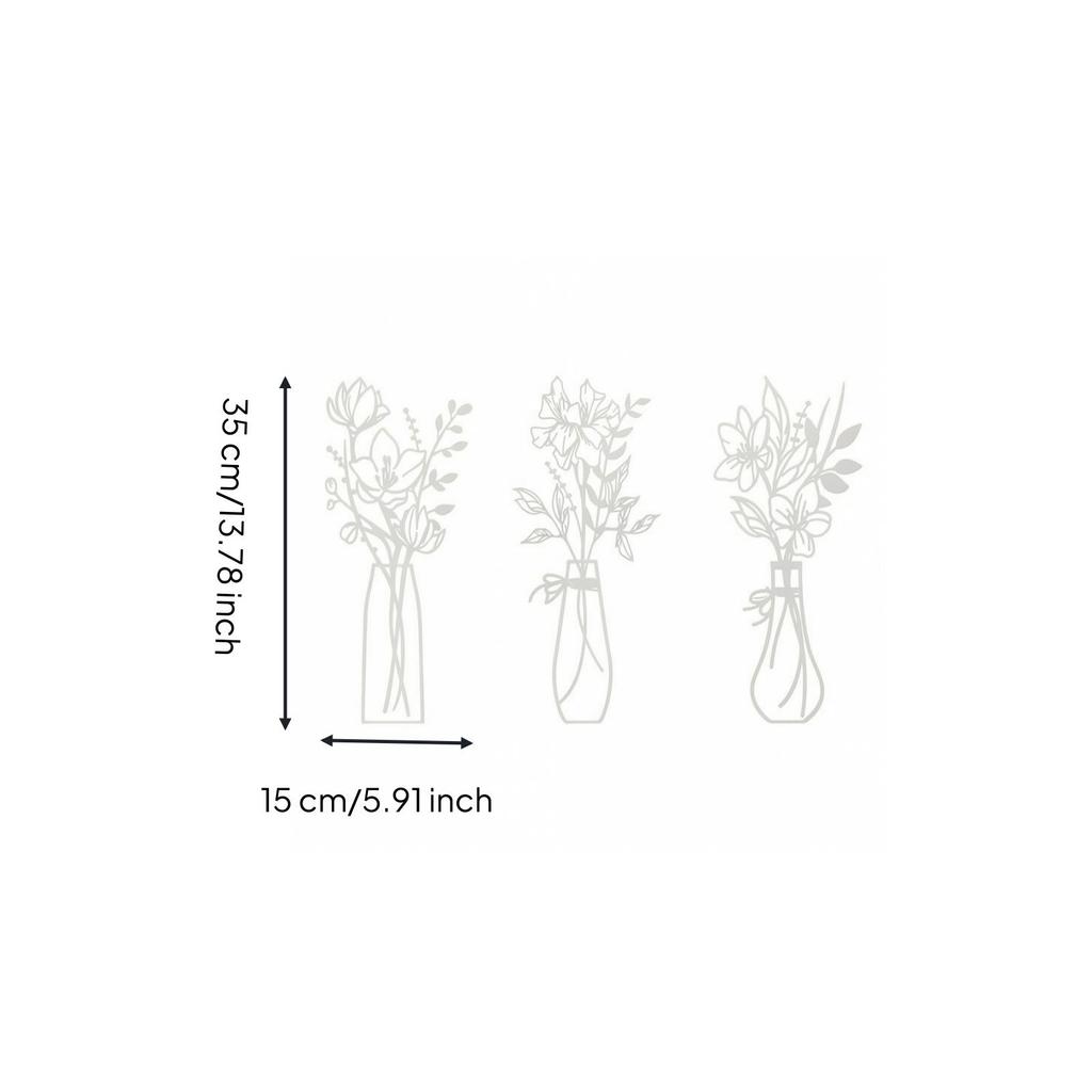 Botanical Metal Wall Decorations Layered Art with Vase Shaped