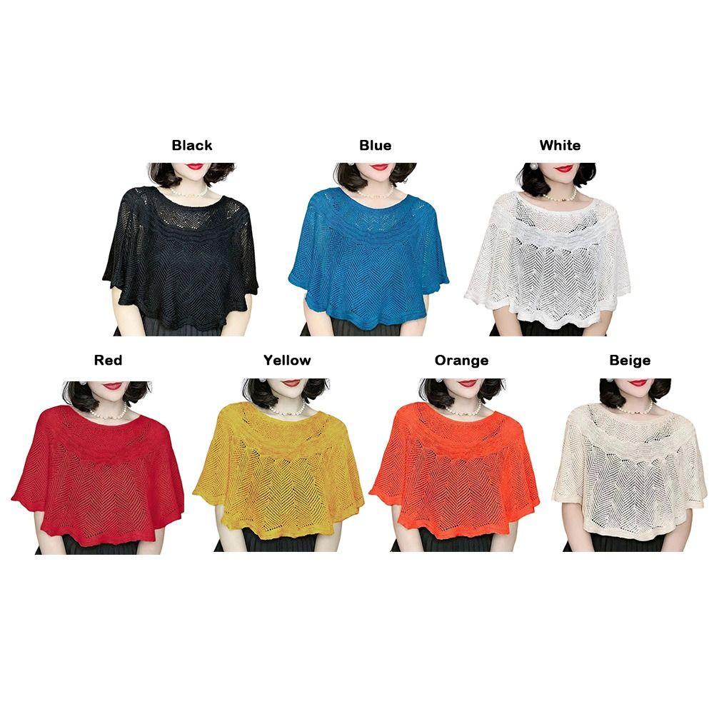 Pure Color Knitted Shawl Hollow Design Cheongsam Outerwear Versatile Warm Scarves  Spring Autumn