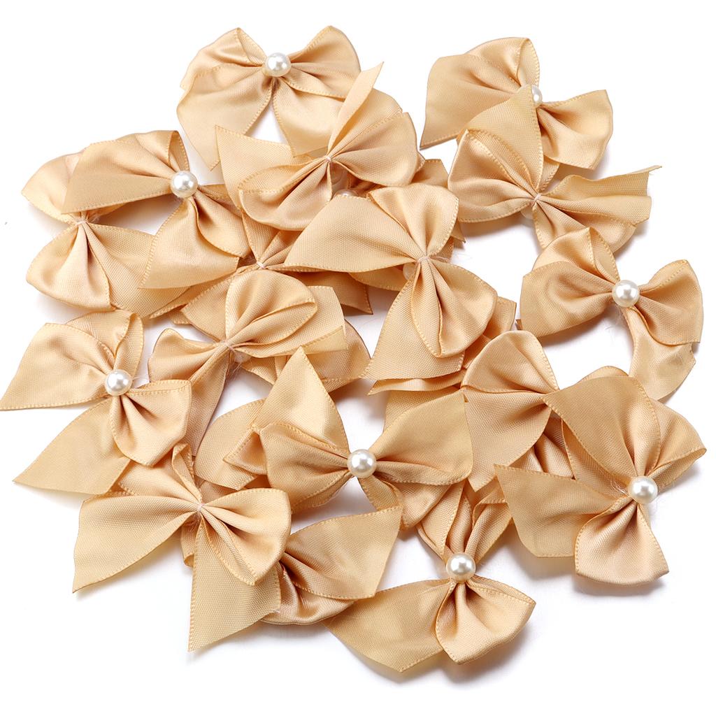 20pcs Polyester Satin Ribbon Bows 5.5x6cm Colorful Half Bead Hand Tied Bowknots For DIY Crafts Party Clothing Headwear Finding