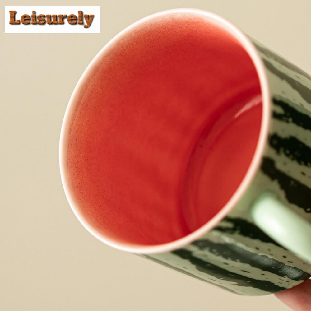 200ml Creative Watermelon Coffee Cup Home Afternoon Tea Mug with Dish Tea Bowl with Saucer Kit Oatmeal Breakfast Mug Drinkware