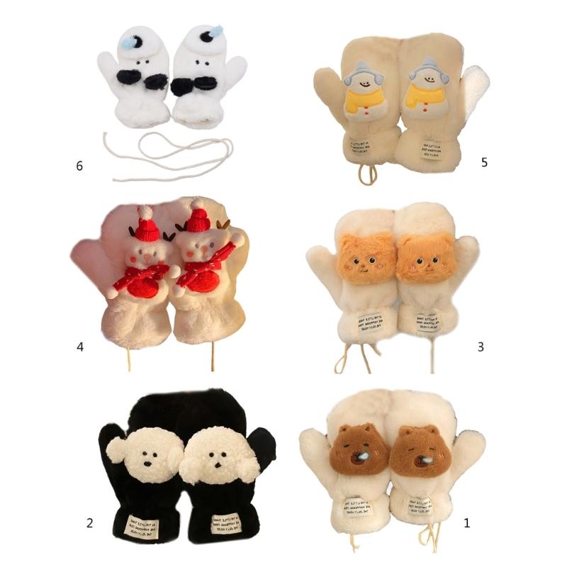 3D Animal Plush Gloves Winter Warm Gloves for Kids Teens Hand Warmers Furry Mittens Coldproof Windproof Cycling Handwear