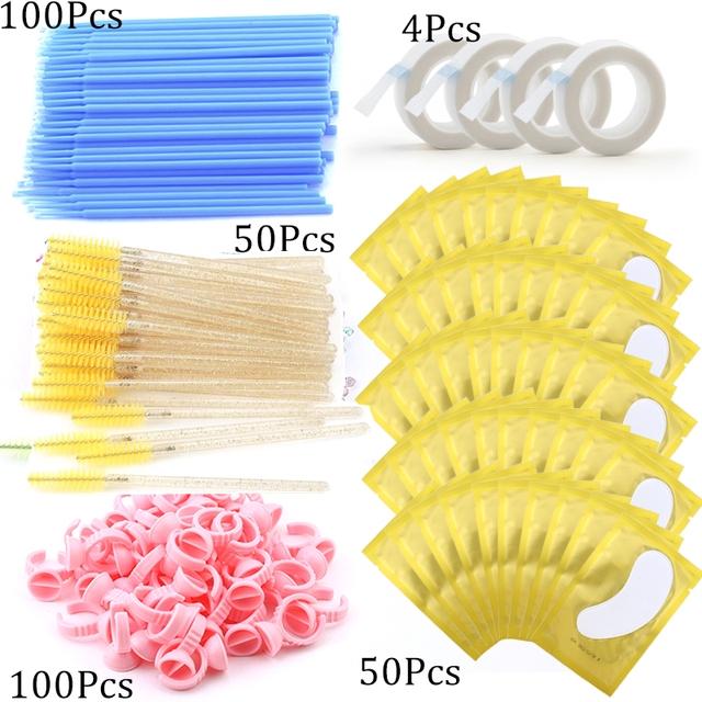 Eyelash Extension Supplies Kit Mascara Applicator Lashes Brush Crystal Cotton Swabs Glue Ring Tape Eye Pad Eyelashes Makeup Tool